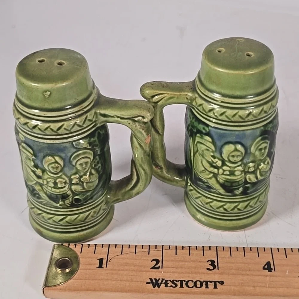 Antique Japan Green Beer Stein‎ Salt and Pepper Shaker Set 1950's